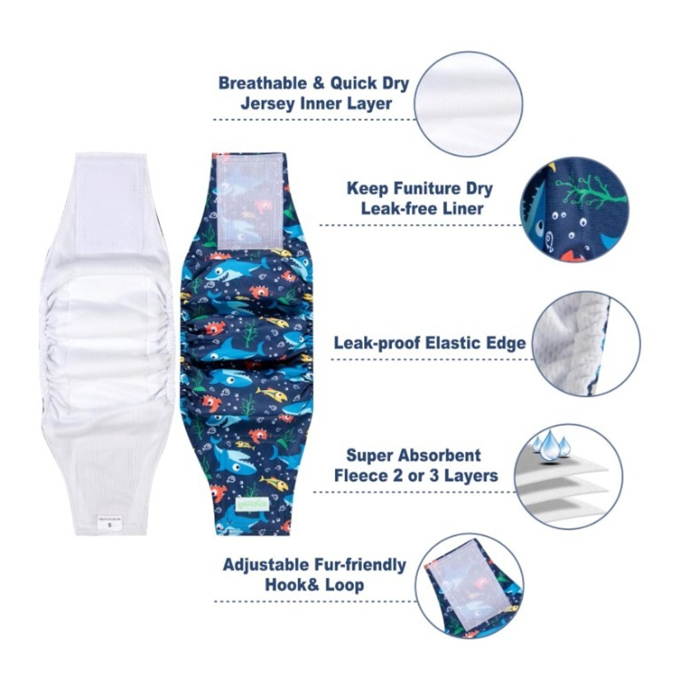 Wegrecco 5 Pc Male Dog Sz Large Belly Bands High Absorbency Pee Diaper Reusable - Picture 4 of 4